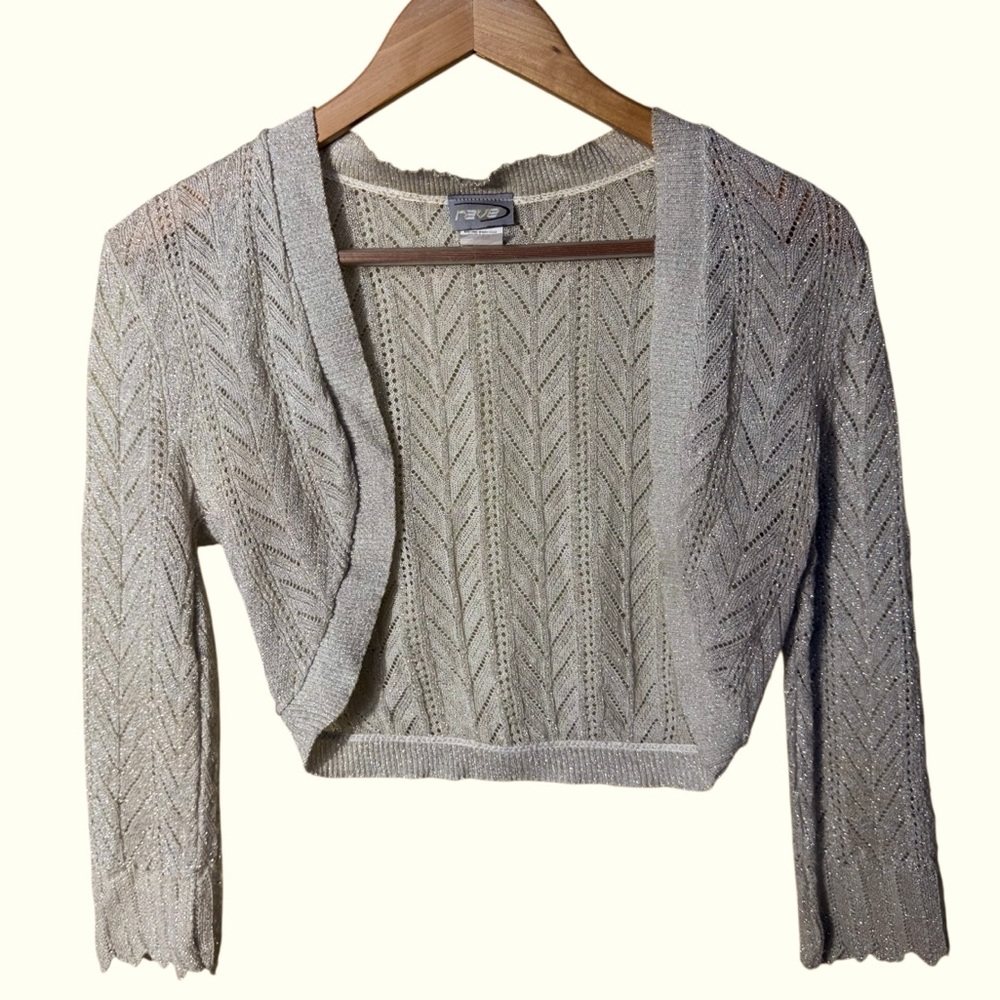 Rave Vintage Y2K Open Front Cropped Metallic Sweater Size XS